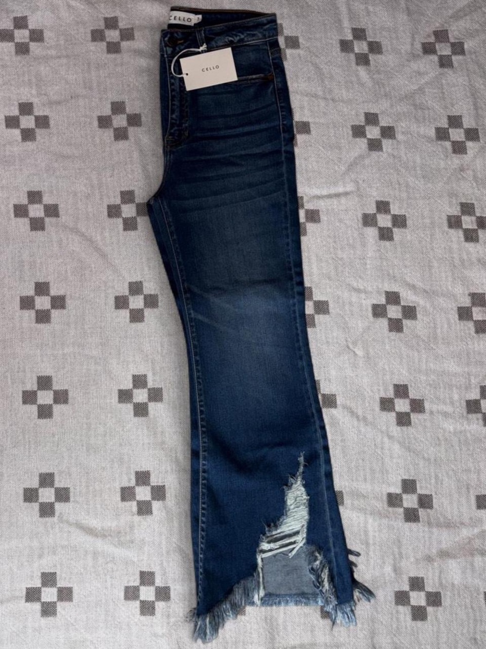 Cello Dark Blue Distressed Flare Jeans with Frayed Hem 7 - Picture 5 of 6